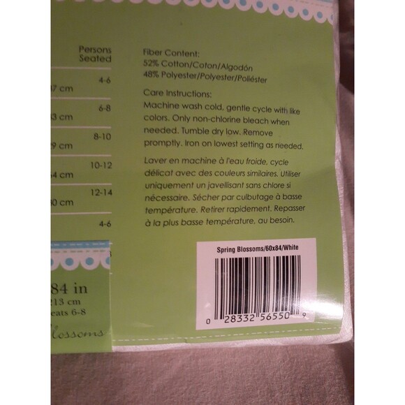 White Tablecloth Spring Blossoms Damask 60”x84” Oblong seats 6-8 sealed pkg new - Picture 5 of 6